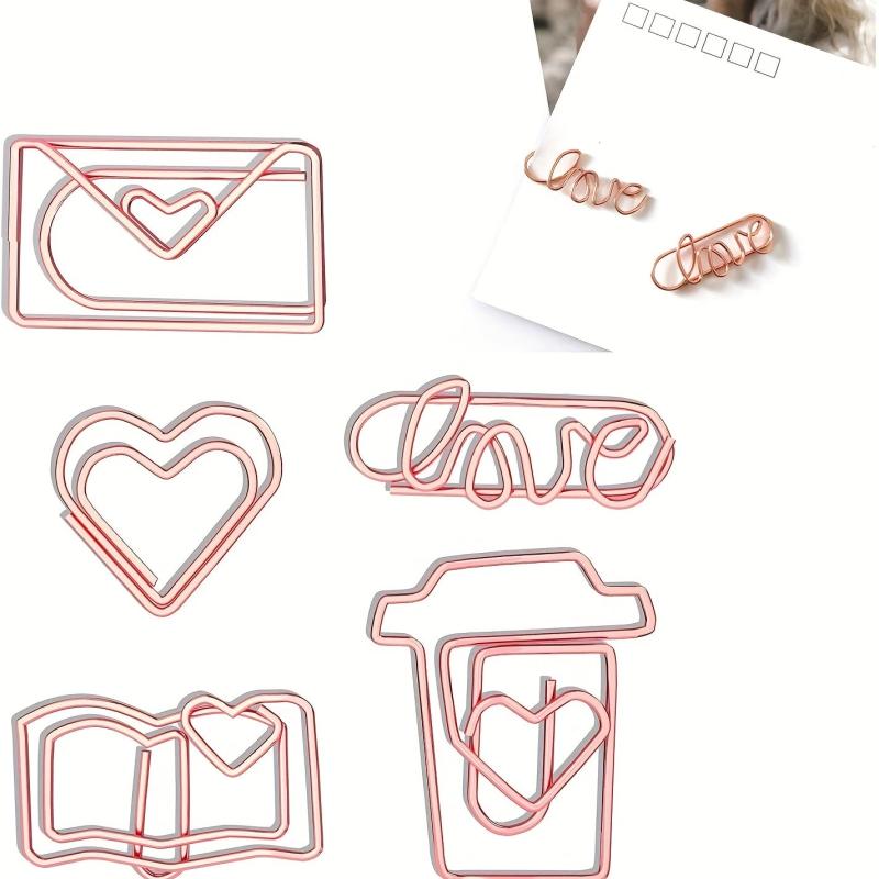 5Pcs Rose Paper Clips Heart Love Letter Book Coffee Cup Bookmark Clips
