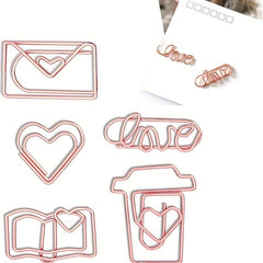 5Pcs Rose Paper Clips Heart Love Letter Book Coffee Cup Bookmark Clips