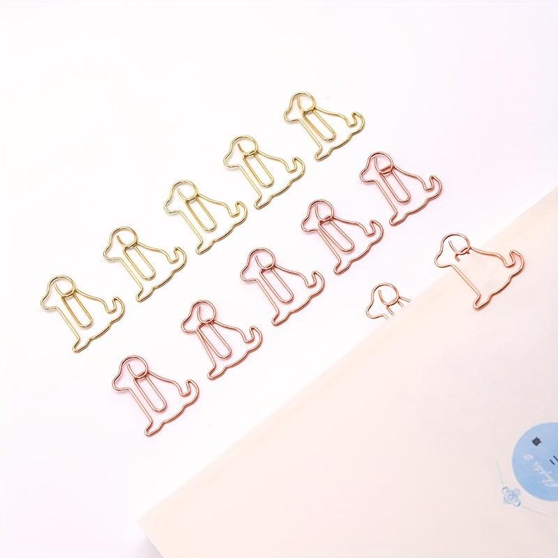 10pcs Golden Dog Shaped Metal Paper Clips