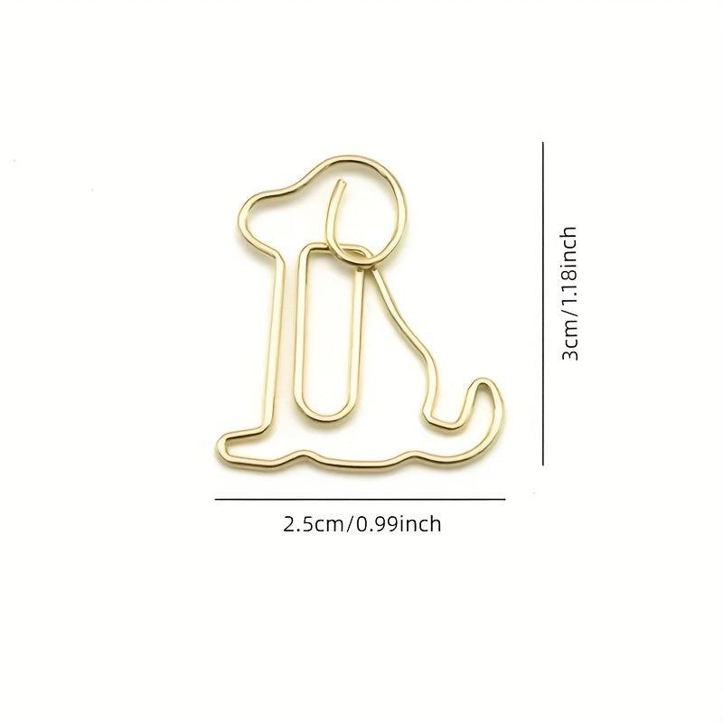 10pcs Golden Dog Shaped Metal Paper Clips