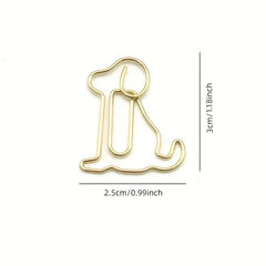 10pcs Golden Dog Shaped Metal Paper Clips
