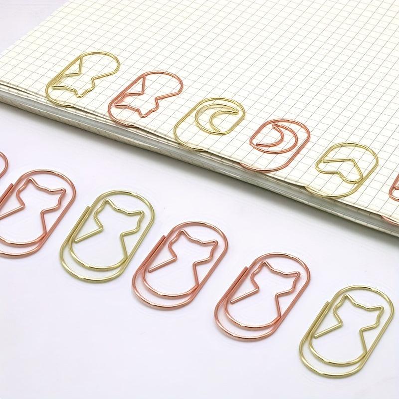 10pcs Golden Rose Cat Shaped Paper Clip Set
