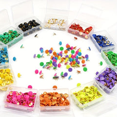 1600 Colorful Plastic Coated Push Pins in Small Box - 16 Colors