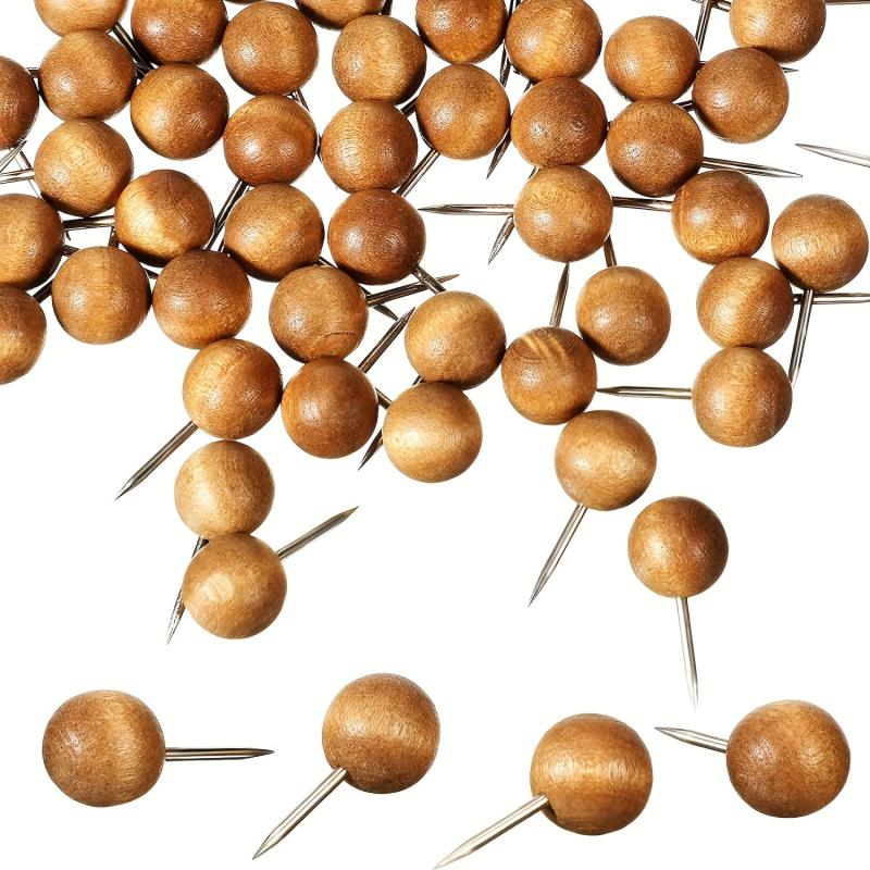 50pcs Wooden Push Pins for Cork Board, Photo Wall, Drawing Pins