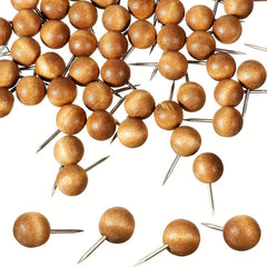 50pcs Wooden Push Pins for Cork Board, Photo Wall, Drawing Pins