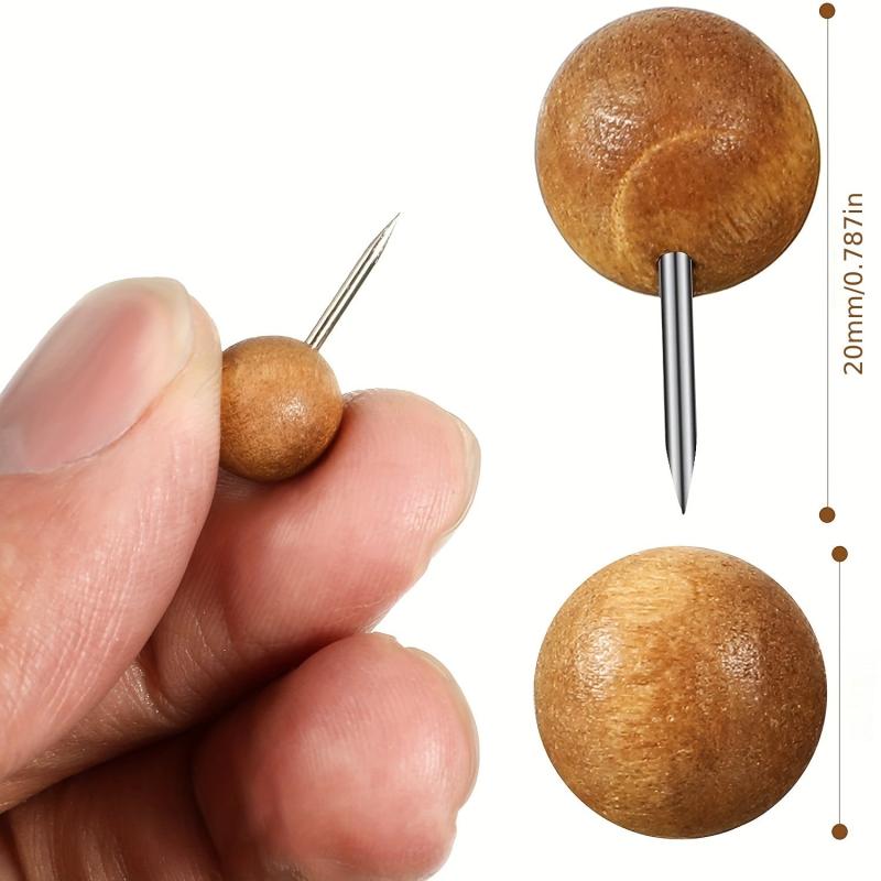 50pcs Wooden Push Pins for Cork Board, Photo Wall, Drawing Pins