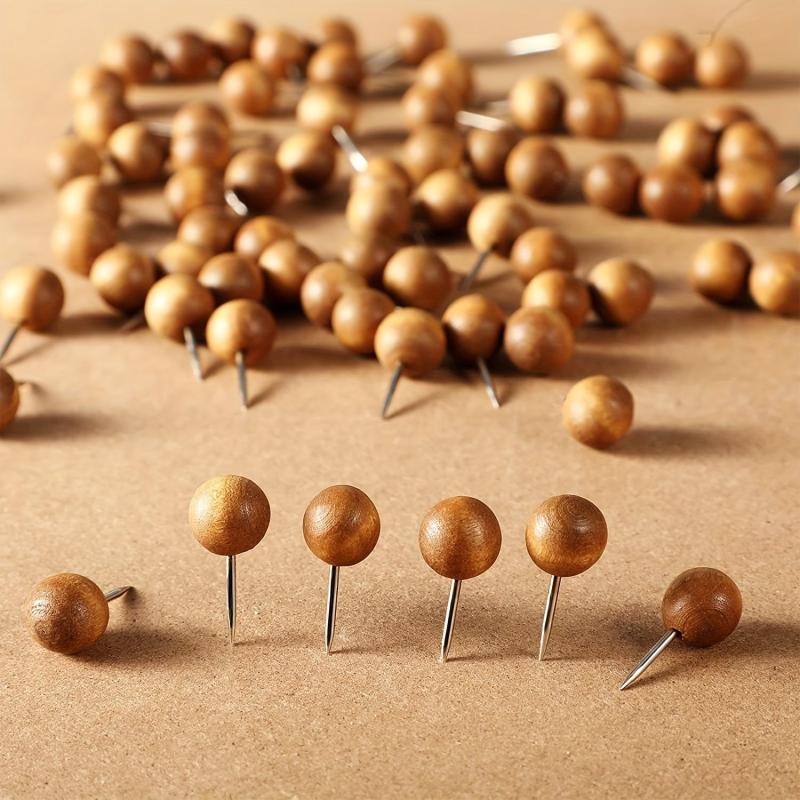 50pcs Wooden Push Pins for Cork Board, Photo Wall, Drawing Pins