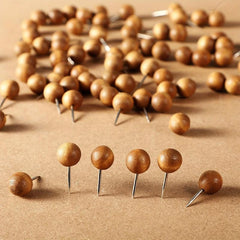 50pcs Wooden Push Pins for Cork Board, Photo Wall, Drawing Pins