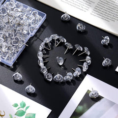 50 Clear Heart Push Pins for Cork Board Decorative Thumb Tacks for Office School