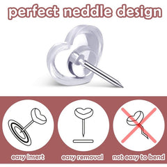 50 Clear Heart Push Pins for Cork Board Decorative Thumb Tacks for Office School