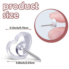 50 Clear Heart Push Pins for Cork Board Decorative Thumb Tacks for Office School