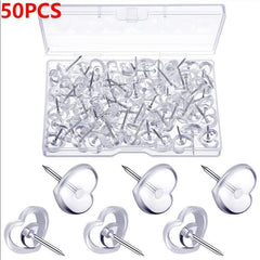 50 Clear Heart Push Pins for Cork Board Decorative Thumb Tacks for Office School