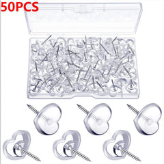 50 Clear Heart Push Pins for Cork Board Decorative Thumb Tacks for Office School