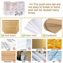 140pcs Clear Push Pins Set for Bulletin Board Wall Cork Board