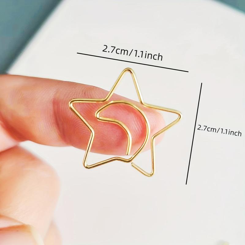 10pcs Moon Star Shape Paper Clip Bookmark Golden Rose Gold