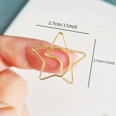 10pcs Moon Star Shape Paper Clip Bookmark Golden Rose Gold