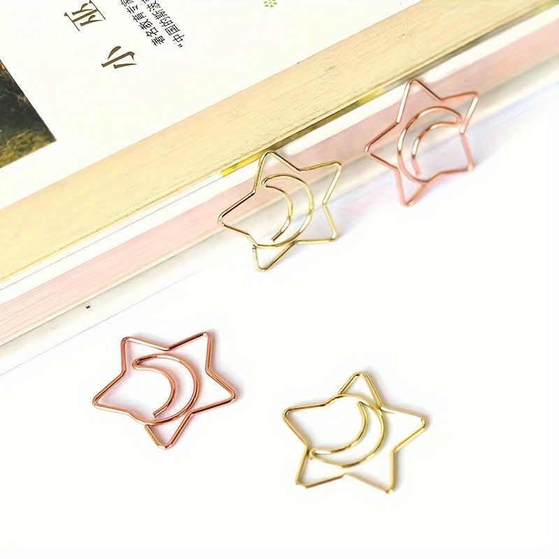 10pcs Moon Star Shape Paper Clip Bookmark Golden Rose Gold