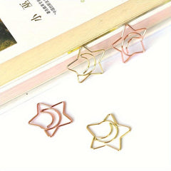 10pcs Moon Star Shape Paper Clip Bookmark Golden Rose Gold