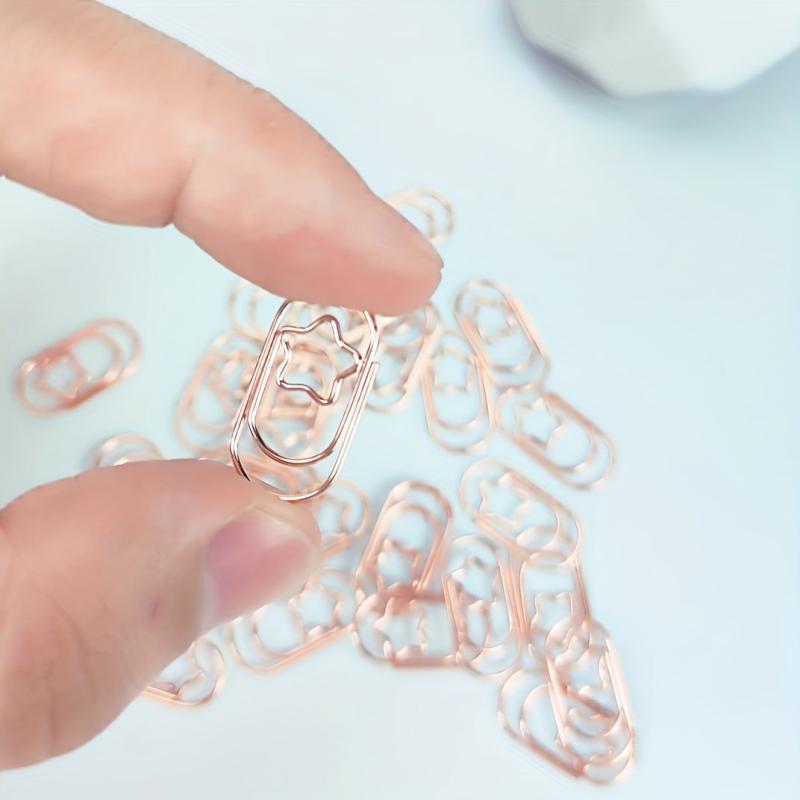 50pcs Rose Golden Star Paper Clip Geometric Curved Office Stationery