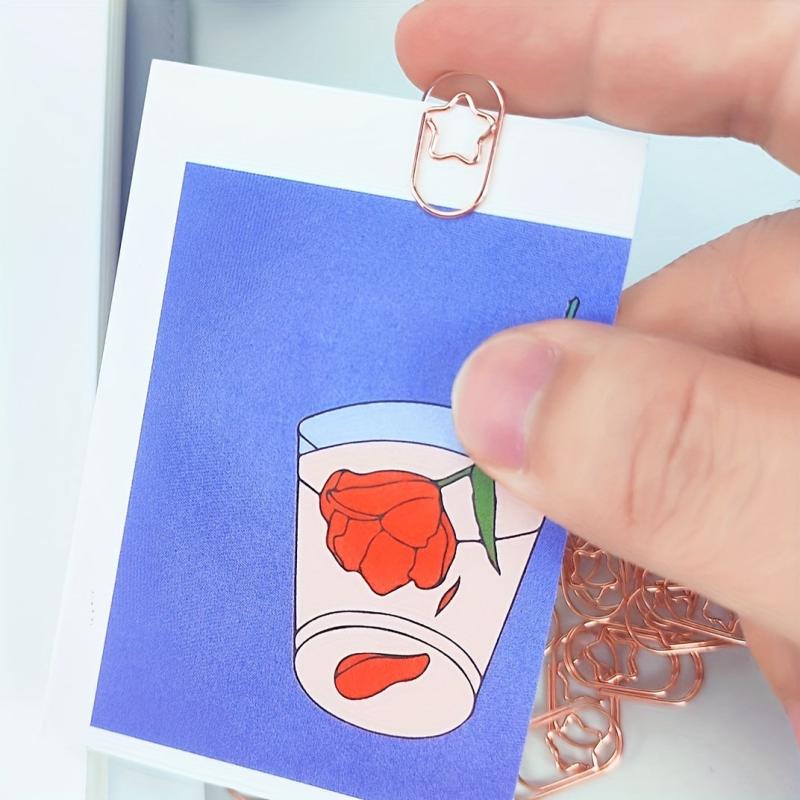 50pcs Rose Golden Star Paper Clip Geometric Curved Office Stationery