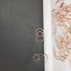 50pcs Rose Golden Star Paper Clip Geometric Curved Office Stationery