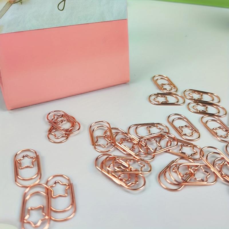 50pcs Rose Golden Star Paper Clip Geometric Curved Office Stationery