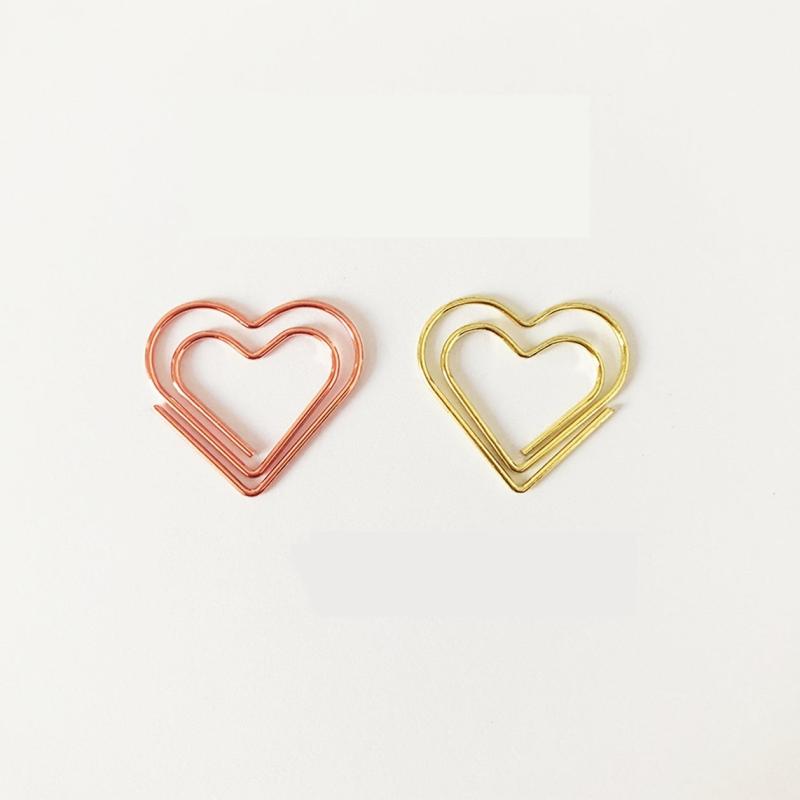 10pcs Love Shape Paper Clips Rose and Yellow Golden