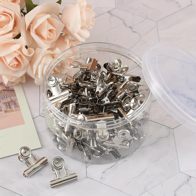 30 Pcs Heavy Duty Bulldog Clips with Push Pins - Silver