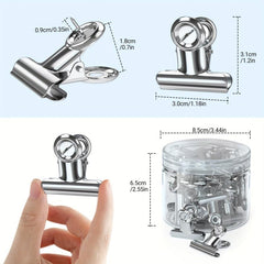 30 Pcs Heavy Duty Bulldog Clips with Push Pins - Silver