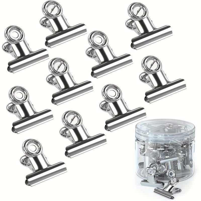 30 Pcs Heavy Duty Bulldog Clips with Push Pins - Silver
