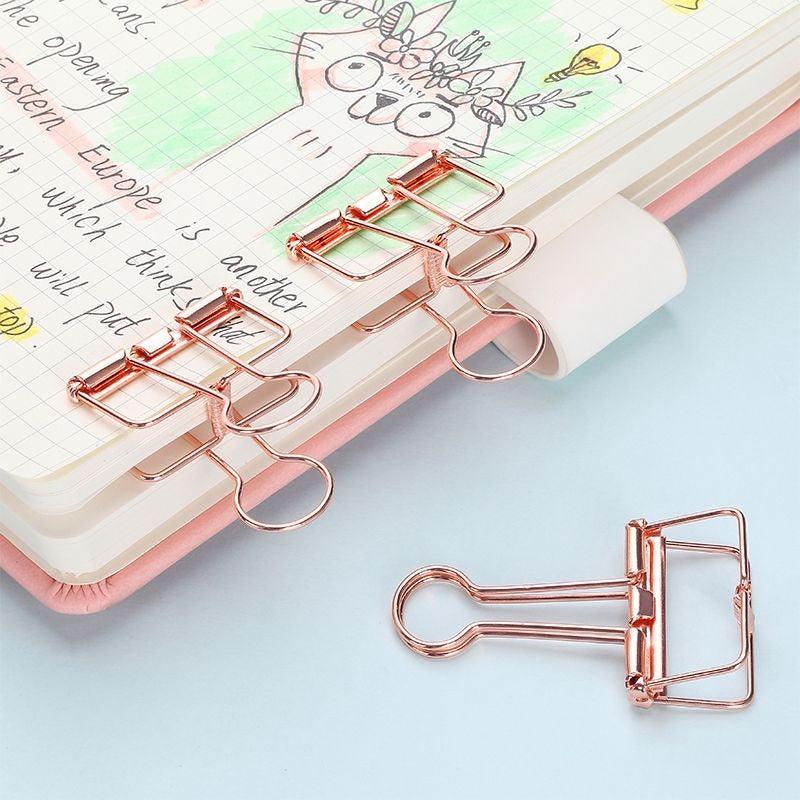 4pcs 32mm Hollow Rose Golden Long Tail Clip for Office Binder Clips