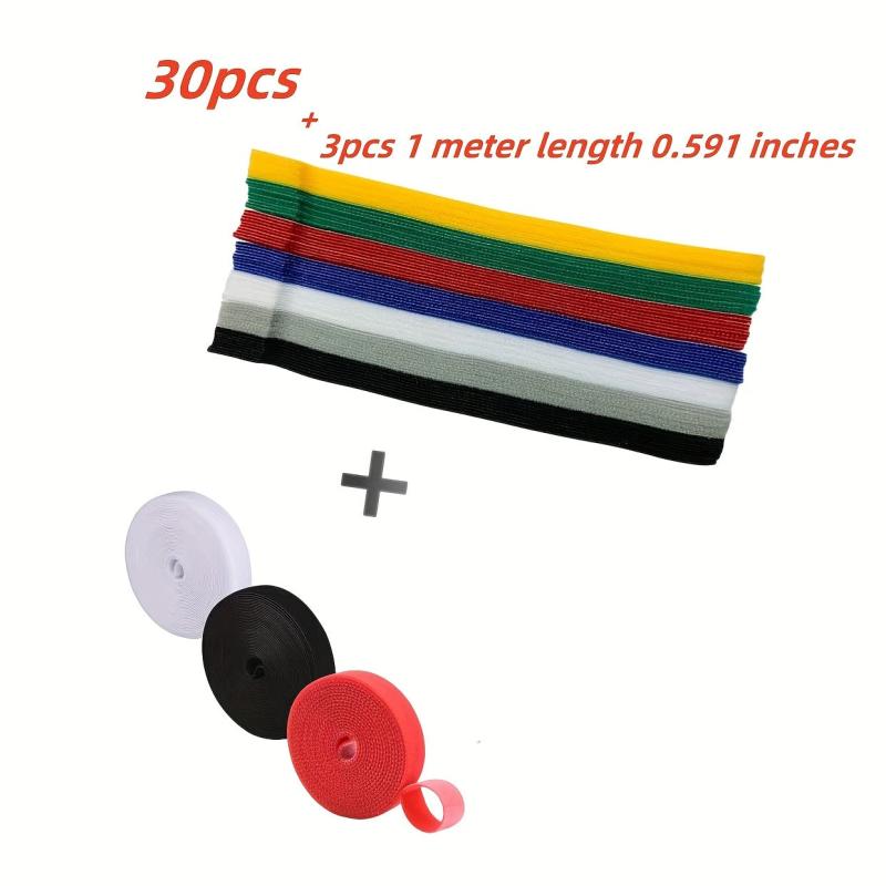 30pcs Reusable 6in & 3pcs 0.59in Double-sided Hooks And Loops Set