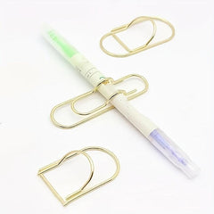Golden Metal Pen Holder Portable Multifunctional Paper Clip