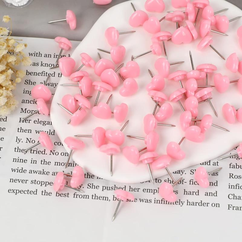 100pcs Pink Heart Shaped Push Pins for Notice Board