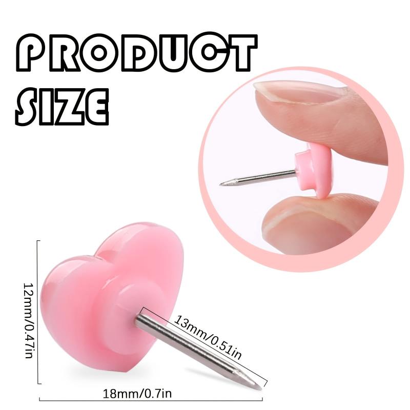 100pcs Pink Heart Shaped Push Pins for Notice Board
