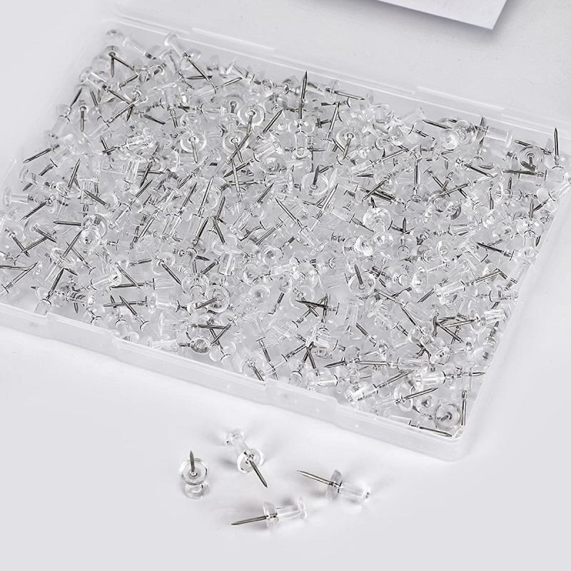 100 Count Clear Push Pins Tacks Standard Thumb Tacks with Storage Box