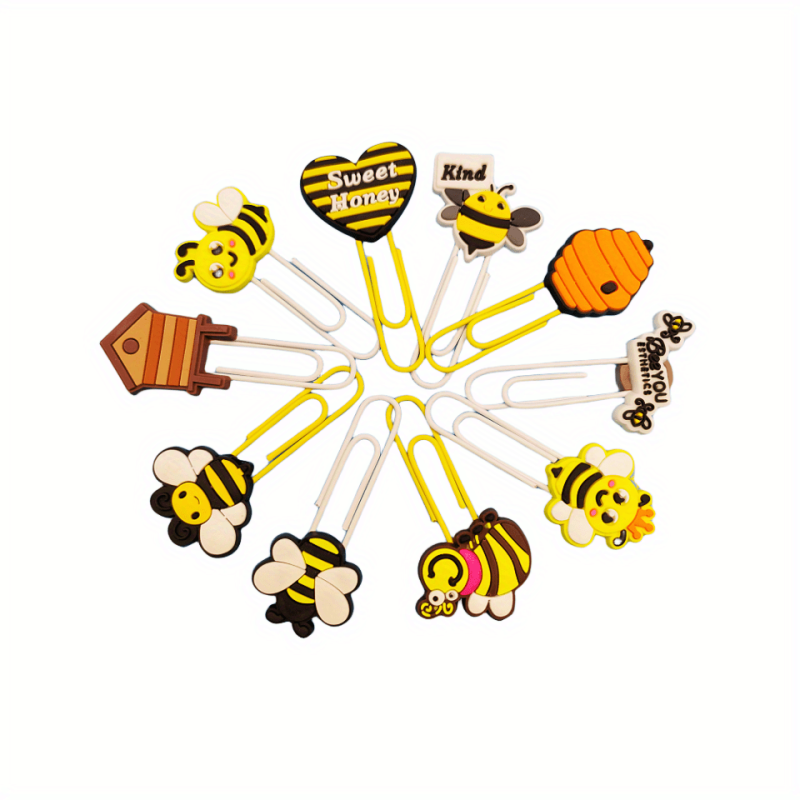 10pcs Bee Paper Clips Binder Cute Cartoon Design Small Size