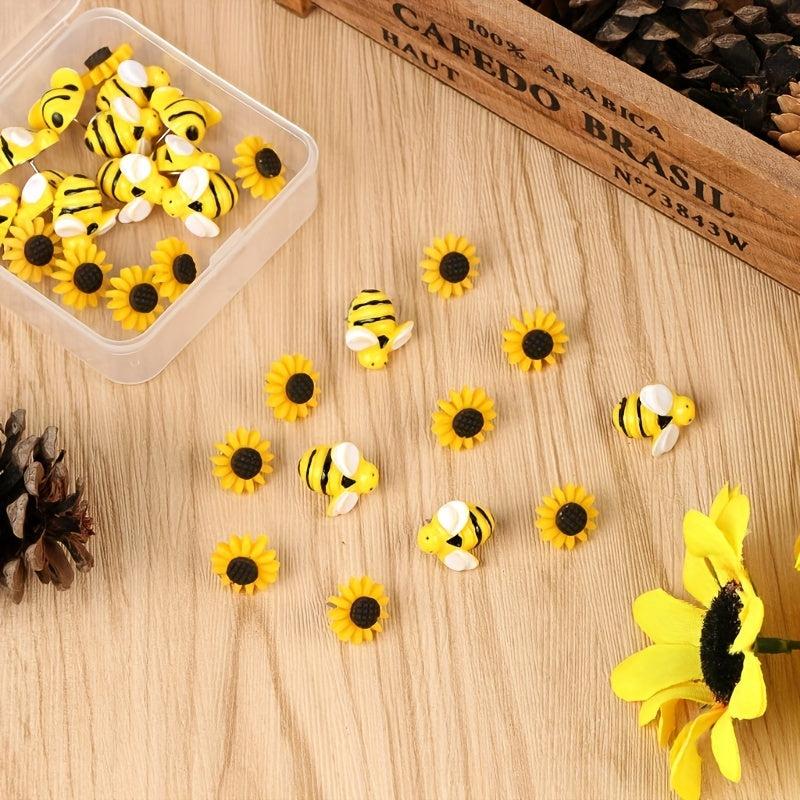 30pcs Sunflower Bee Push Pins Cork Board Decorative Office Classroom Decor