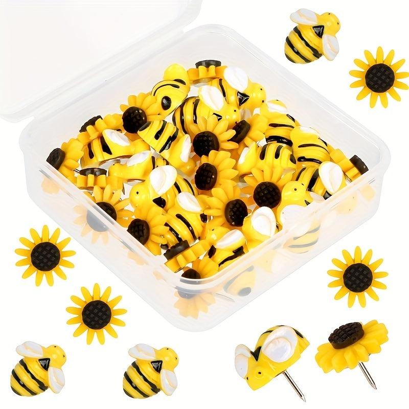 30pcs Sunflower Bee Push Pins Cork Board Decorative Office Classroom Decor