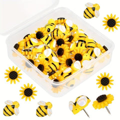 30pcs Sunflower Bee Push Pins Cork Board Decorative Office Classroom Decor