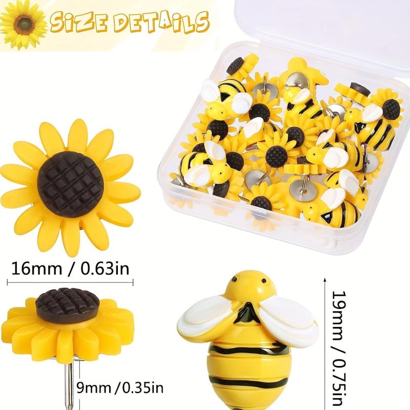30pcs Sunflower Bee Push Pins Cork Board Decorative Office Classroom Decor