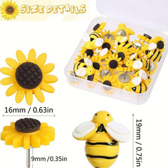 30pcs Sunflower Bee Push Pins Cork Board Decorative Office Classroom Decor