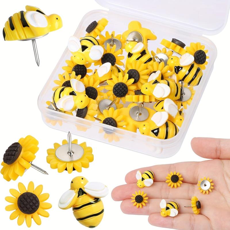 30pcs Sunflower Bee Push Pins Cork Board Decorative Office Classroom Decor