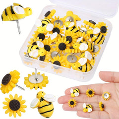 30pcs Sunflower Bee Push Pins Cork Board Decorative Office Classroom Decor