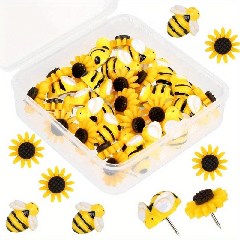 30pcs Sunflower Bee Push Pins Cork Board Decorative Office Classroom Decor