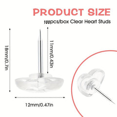 100 Clear Heart Push Pins for Cork Boards Posters Photos Maps