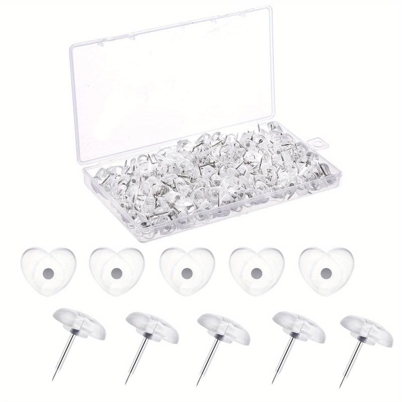 100 Clear Heart Push Pins for Cork Boards Posters Photos Maps