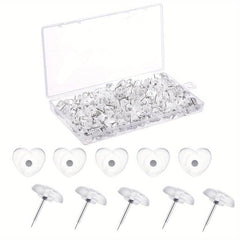 100 Clear Heart Push Pins for Cork Boards Posters Photos Maps