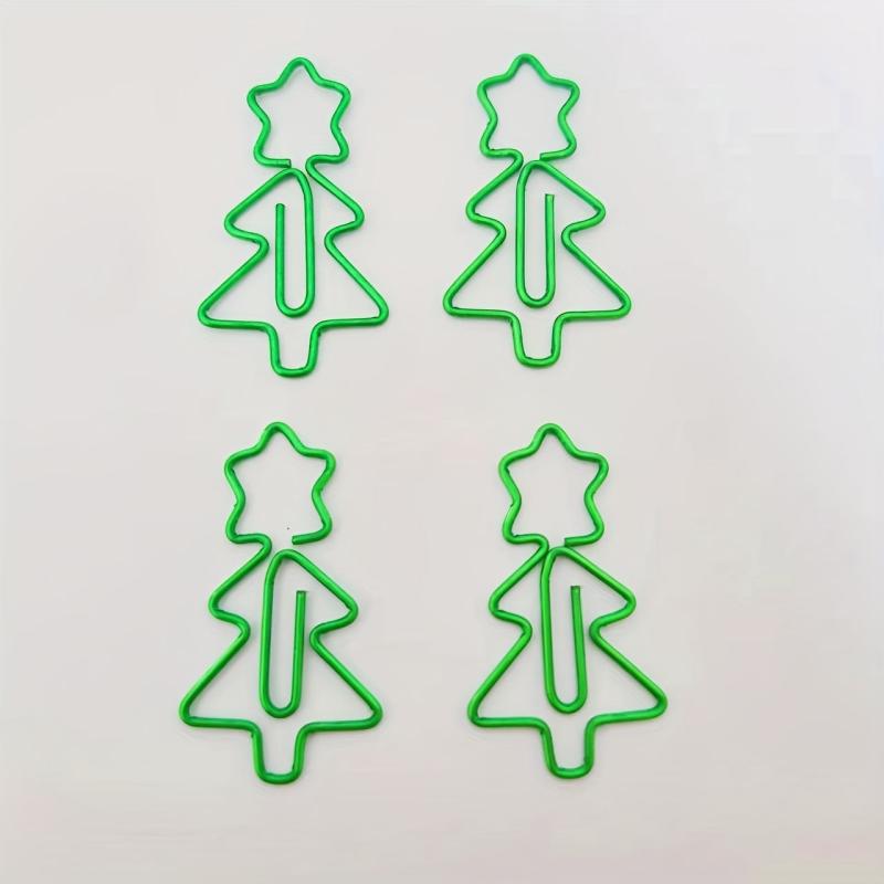 10pcs Green Christmas Tree Paperclips With Storage Box