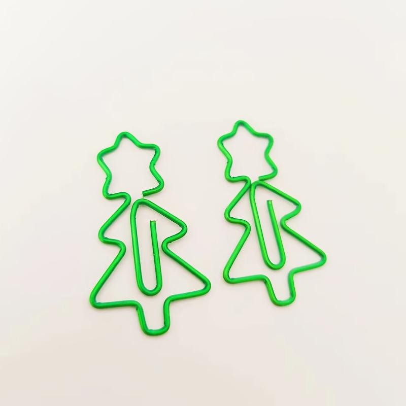 10pcs Green Christmas Tree Paperclips With Storage Box